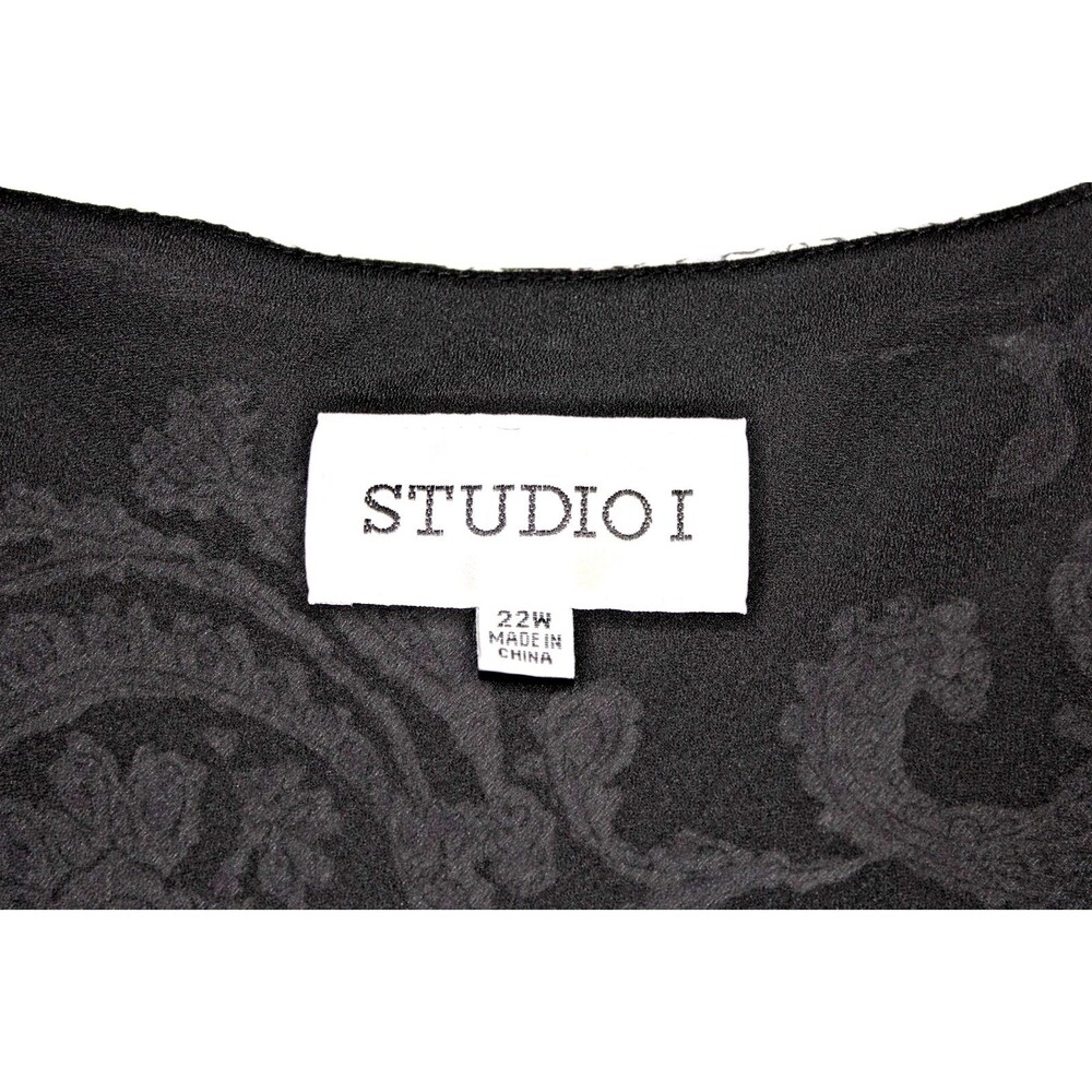 Studio I 22W Black White Print Sleeveless Dress Midi Women Office Church Casual - Picture 3 of 5